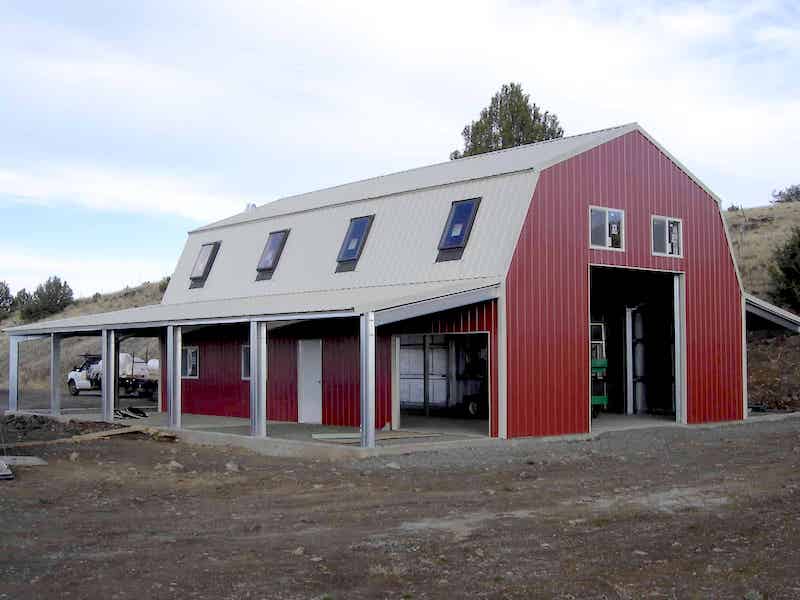 CSC gambrel steel building with lean-to